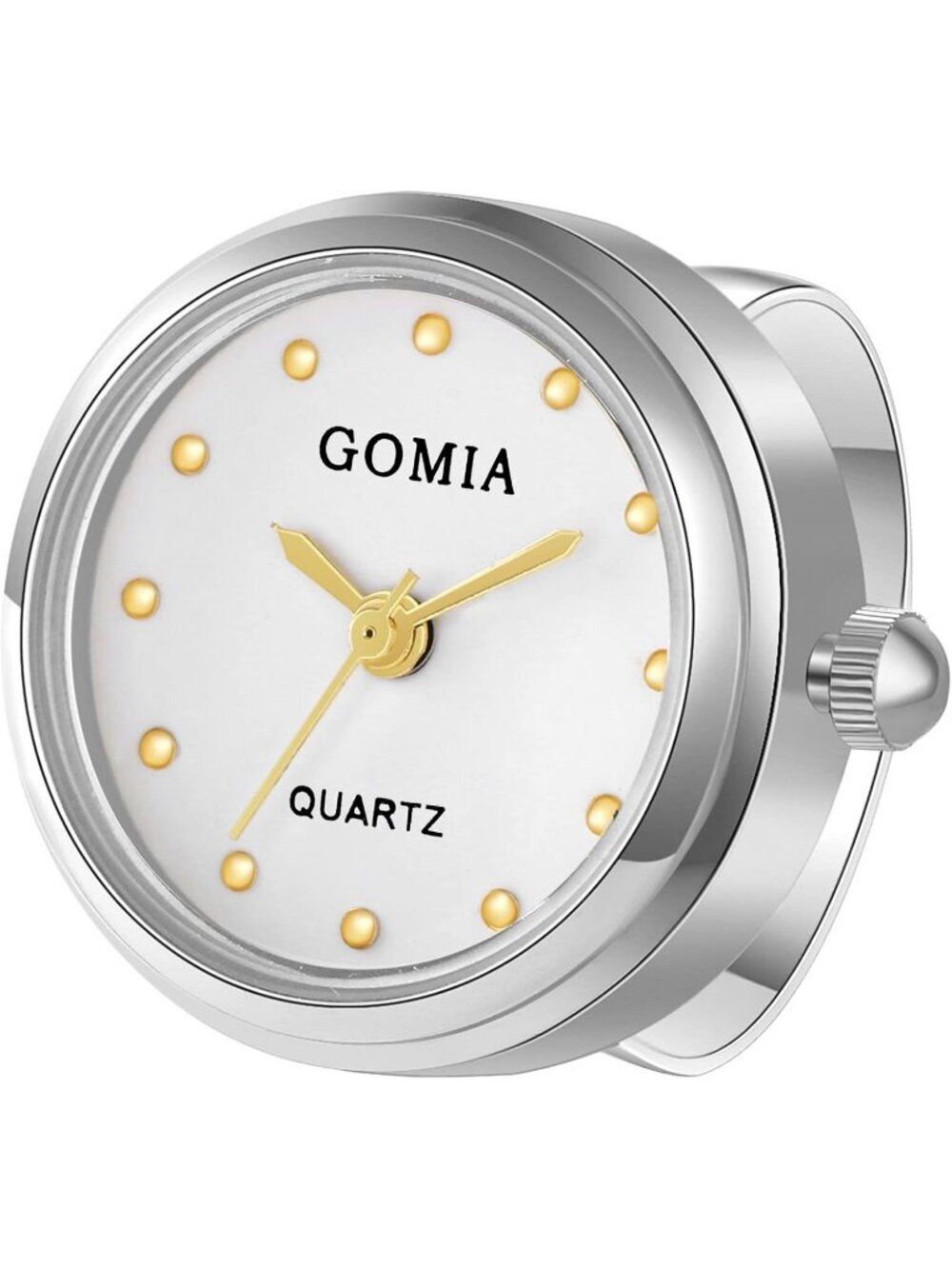 Unisex White Silver Quartz Roman Numeral Adjustable Open Band Finger Ring Watch